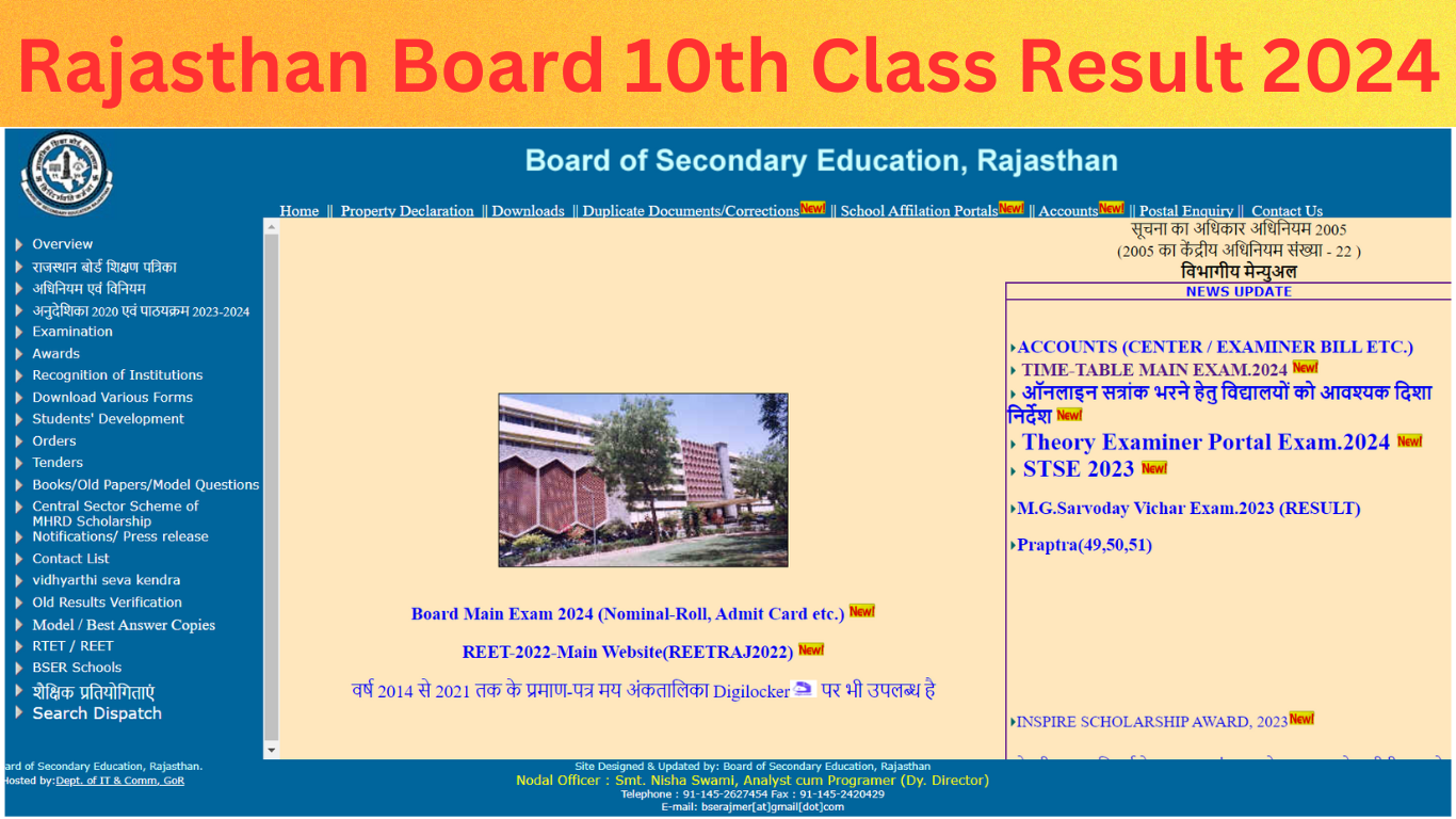 राजस्थान माध्यमिक शिक्षा बोर्ड RBSE 10th Class Result 2024: